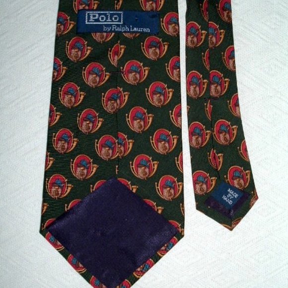 Polo Ralph Lauren Hunter Green/ Navy Equestrian Silk Tie POLO RALPH LAUREN HAND MADE SILK TIE Equestrian green gold